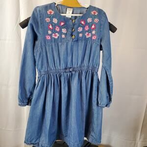 Carters Blue Denim Flower Dress Girls Size 8 - Knee Length